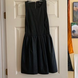 AMAZING black faux leather flare mini dress